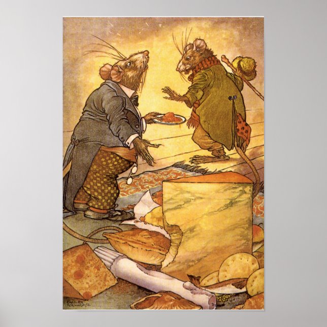 Poster Fable d'Esope vintage, Souris de campagne, Souris  (Devant)