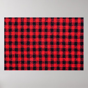 Poster Fabric texture with grid pattern, red squares and