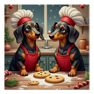 Poster Fabricants de biscuits de Noël de teckel Fête de p