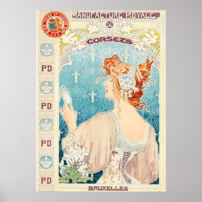 Poster Fabrication réelle de corsets par Privat Livemont (Devant)
