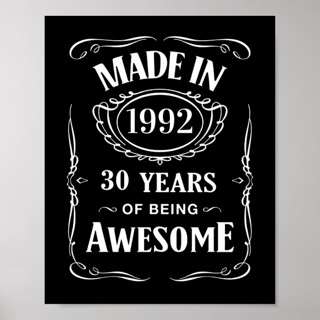 Poster Fabriqué en 1992 30 ans d'être génial anniversaire (Devant)