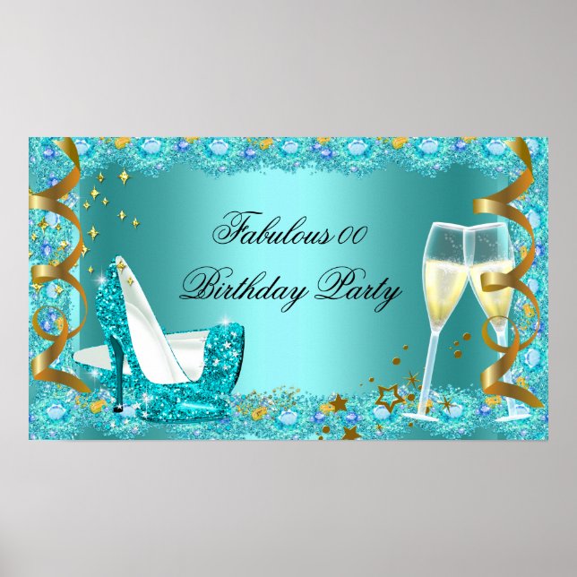 Poster Fabrique Parties scintillant Bleue Turquoise Haut  (Devant)