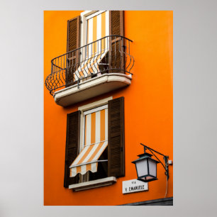 POSTER FAÇADE ITALIENNE COLORÉE ET FENÊTRES