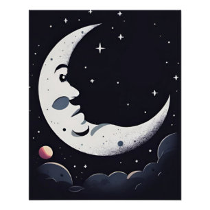 Poster Face de lune brillante dans le ciel sombre