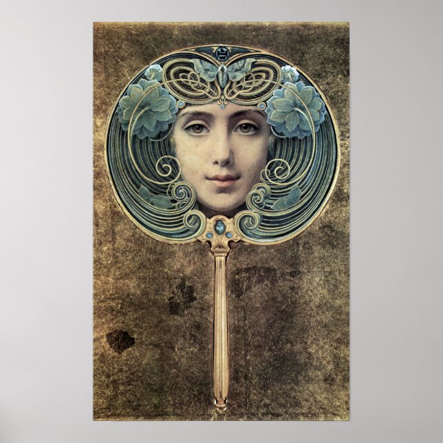 Poster Fächer auf goldenem Grund par Louis Welden Hawkins (Devant)