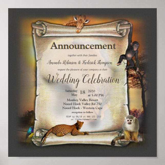 Poster Faire-part de coucher de soleil Safari Africain (Devant)