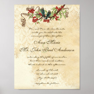 Poster Faire-part de mariage vintage oiseau sarcelle musi