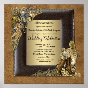 Poster Faire-part Mariage Gothique-Gold Steampunk