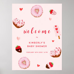 Poster Faireparts de Baby Shower Donuts Rose Bienvenue Bé