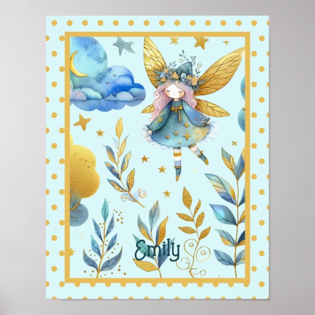 Poster Fairy Birthday Turquoise Gold Rose Princess Fairyt (Devant)