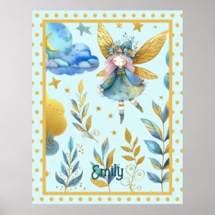 Poster Fairy Birthday Turquoise Gold Rose Princess Fairyt