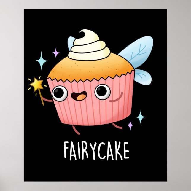 Poster Fairy Cake Funny Cupcake Pun Dark BG (Devant)