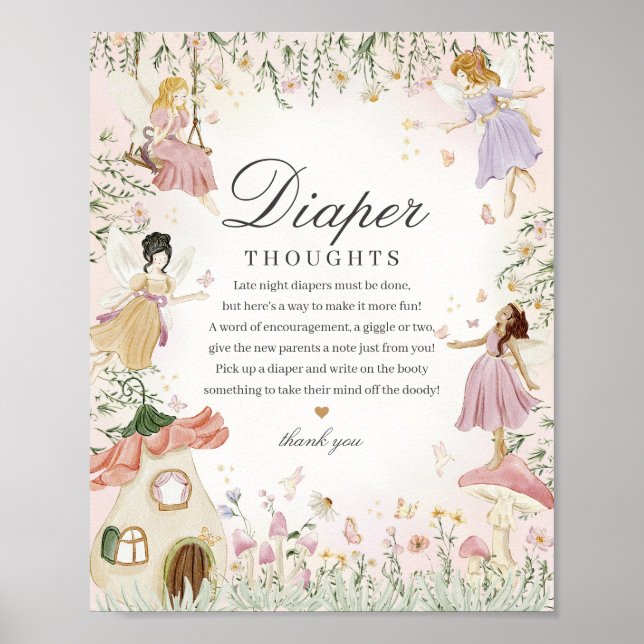 Poster Fairy Garden Diaper Thoughts Whimsical Baby Shower (Devant)