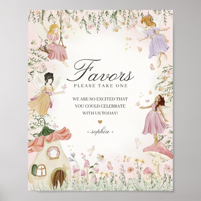 Poster Fairy Garden Favore Whimsical Birthday Party Signa (Devant)