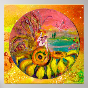Poster FAIRY OF THE SUNFLOWERS jaune orange rose étincela