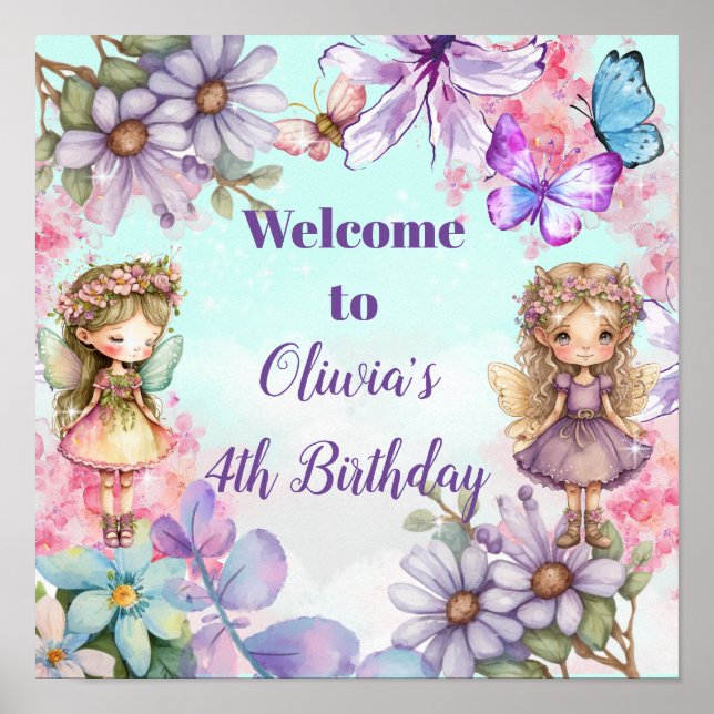 Poster Fairy Party Garden Fairy Anniversaire Bienvenue Po (Devant)