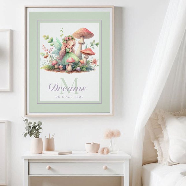 Poster Fairy Princess Champignons Jardin Inspiration (enchanted garden fairy princess tea mushrooms garden nursery kids decor personalized monogram cute)