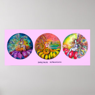 Poster FAIRY TAILLES jaune rose bleu vert