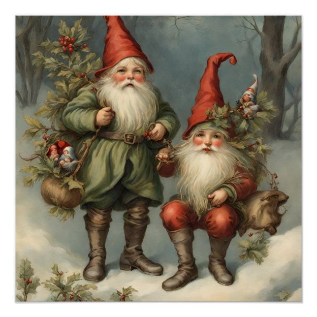 Poster Fairy Tale Noël Gnomes dans la forêt d'hiver (Devant)