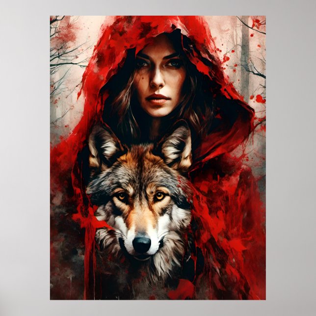 Poster Fairytale Woman et un loup (Devant)