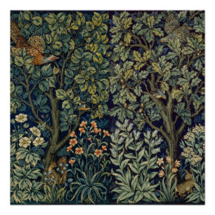 Poster Faisan d'arbre boisé William Morris