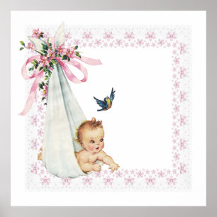 Poster Faisceau de joie rose bébé fille vintage