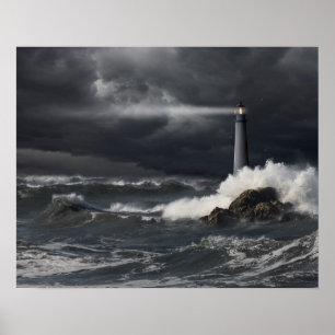 Poster Faisceau lumineux dans l'océan orageux