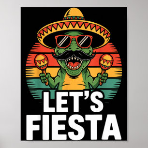 Poster Faisons la fête sombrero dinosaure maracas cinco d
