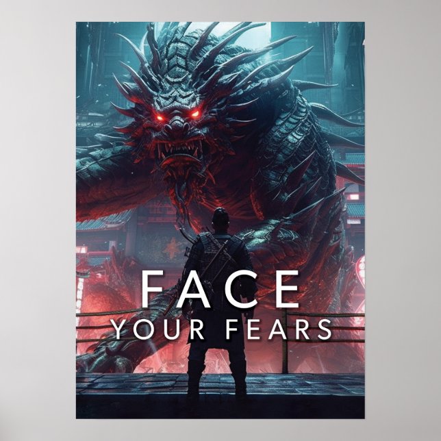 Poster Faites face à vos peurs - Guerrier contre Dragon - (Devant)