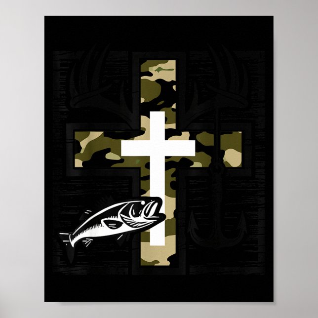 Poster Faith Fishing Hunting Camo Cross With Hook B Chris (Devant)