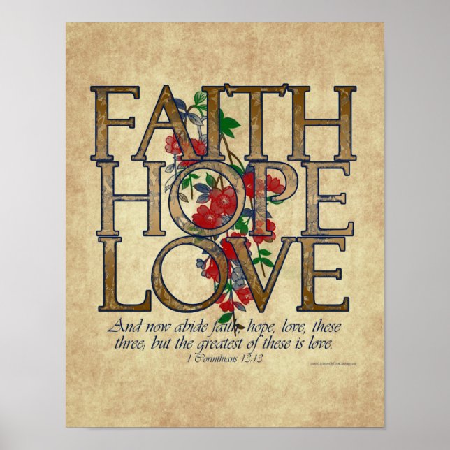 Poster Faith Hope Love Christian Bible Verse (Devant)