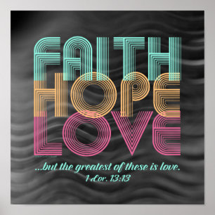 Poster Faith Hope Love Christian Bible Verse Retro