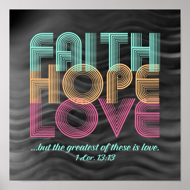 Poster Faith Hope Love Christian Bible Verse Retro (Devant)