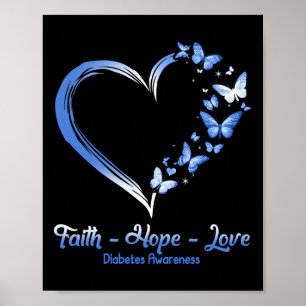 Poster Faith Hope Love Diabetes Sensibilisation Papillon 
