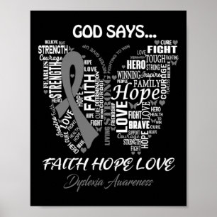 Poster Faith Hope Love Dyslexia Sensibilisation Cadeaux