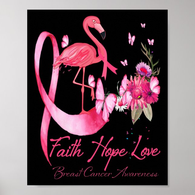 Poster Faith Hope Love Flamant rose rose Ruban Cancer du  (Devant)