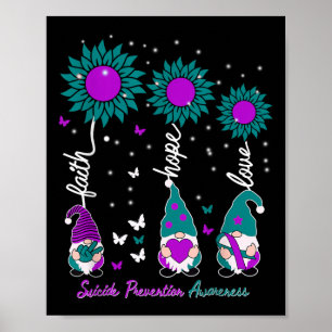 Poster Faith Hope Love Gnome Ribbon Prévention du suicide