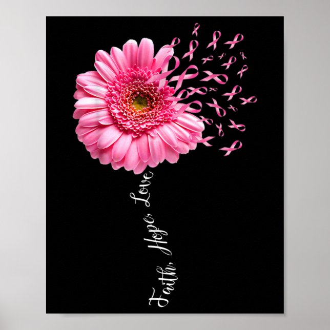 Poster Faith Hope Love Pink Ribbon Daisy Flower Breast Ca (Devant)