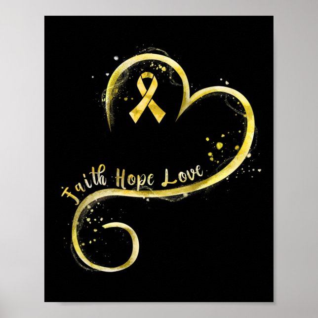 Poster Faith Hope Love Yellow Ribbon Cancer de l'enfance  (Devant)