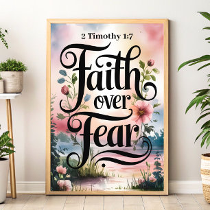Poster Faith Over Fear : 2 Timothée 1:7 Christian Wall Ar