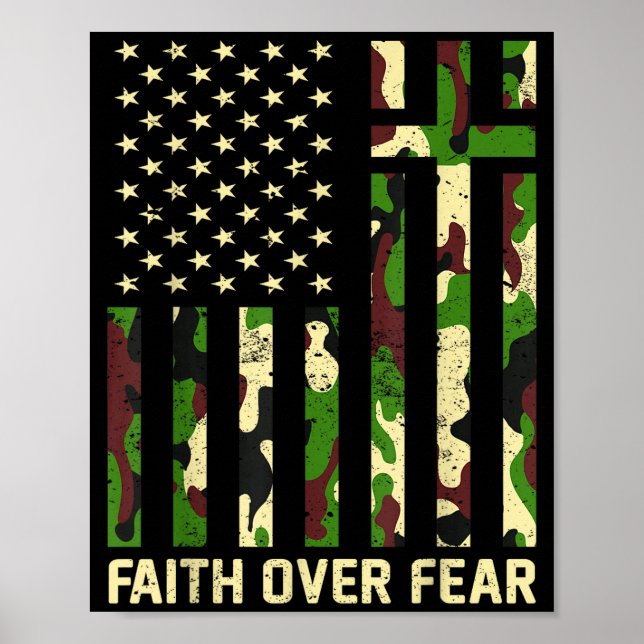 Poster Faith Over Fear Christian Americn Flag Camouflage  (Devant)