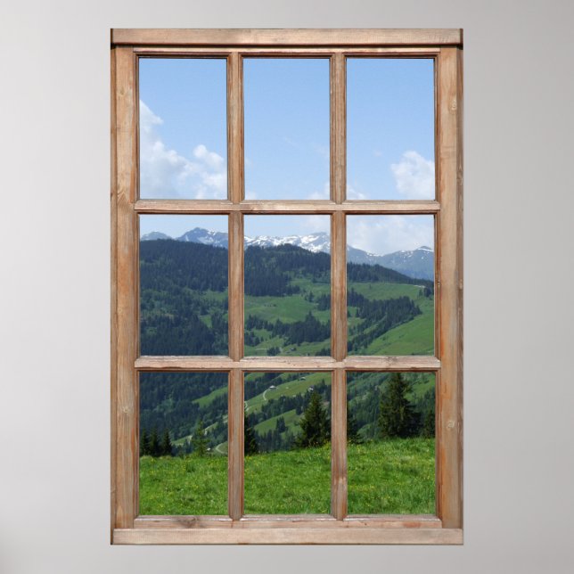 Poster Fake Mountain View - Belle scène d'une fenêtre (Devant)