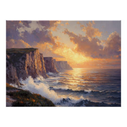 Poster Falaises côtières au coucher du soleil