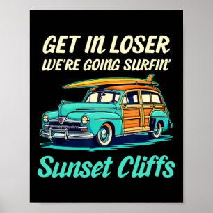 Poster Falaises de coucher de soleil Californie Surf Girl