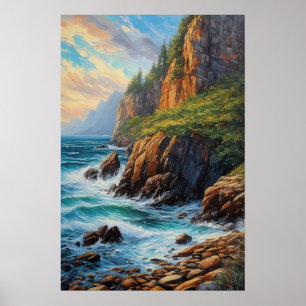 Poster Falaises rocheuses voilées en vert