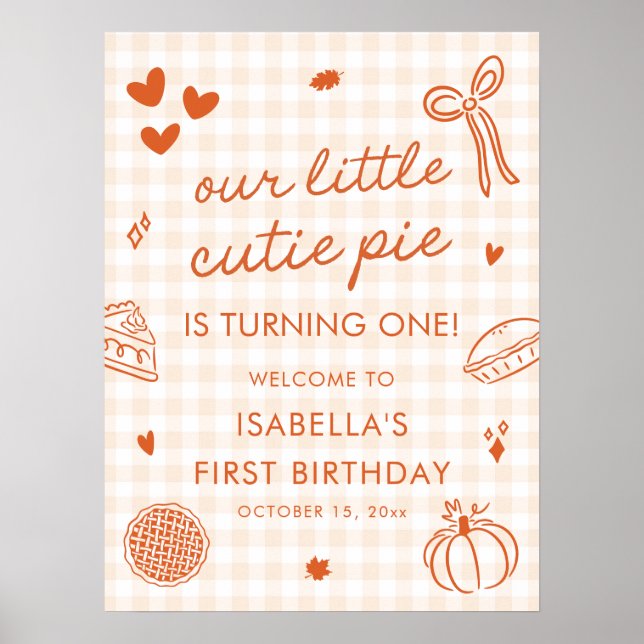 Poster Fall A Little Cutie Pie 1st Birthday Welcome Sign (Devant)