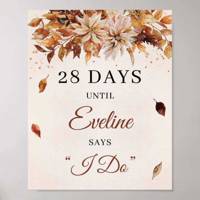 Poster Fall and Autumn Boho Bridal Shower Contdown Sign (Devant)