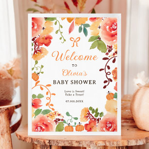 Poster Fall Boho citrouille baby shower floral bienvenue