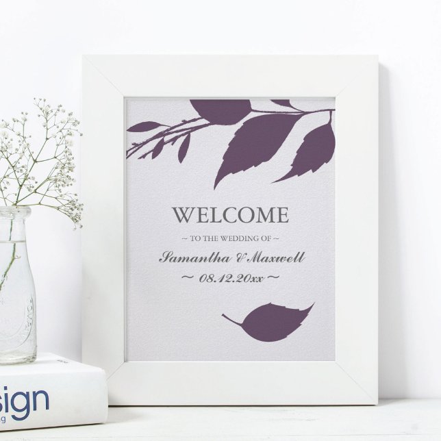 Poster Fall Folium Plum Purple Feuille Mariage Bienvenue (welcome sign for weddings purple leaves
)