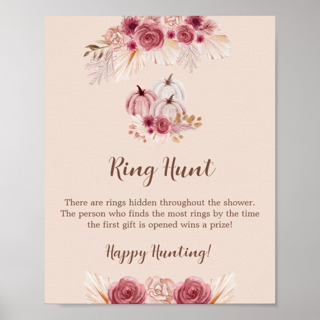 Poster Fall In Love Elegant Ring Hunt Bridal Shower Game (Devant)